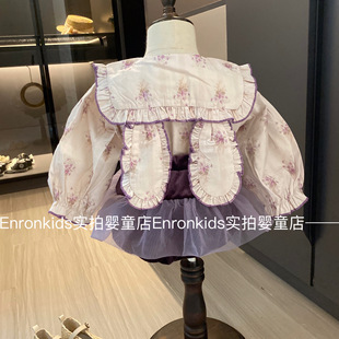 韩国童装女宝宝秋季衣服小香风，贵气套装碎花金丝绒春款两件套周岁