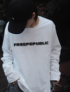 《自由共和》印花原创简约百搭美式街头宽松自制纯棉圆领长袖t恤