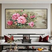 新中式手绘客厅牡丹欧式油画，花开富贵卧室餐厅，挂画背景墙装饰画