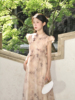 南西新中式干枯玫瑰植物，染禅意连衣裙，2024夏季小飞袖中长裙