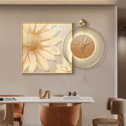 现代简约风餐厅装饰画，高级感向日葵发光挂钟，饭厅客厅钟表组合挂画