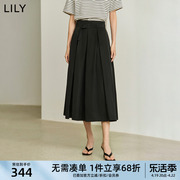 LILY2024春女装气质复古赫本风百褶通勤高腰显瘦A字半身裙