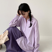百思朵ins香芋紫衬衫仙女淡紫色上衣宽松浅紫色长袖防晒衣夏外套
