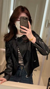 黑色pu皮衣外套女短款2023年秋季小个子休闲高级感机车服夹克