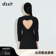 dzzit地素奥莱春款简约黑色灯笼袖中袖连衣裙女3D1O6031A