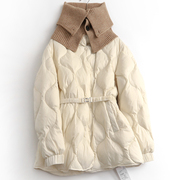 纯色层叠针织高领两件套冬季长袖单排扣外套百搭女羽绒服n050