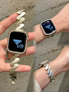 适用于苹果手表带，applewatch9细金属波浪纹，合金iwatch87se65星光