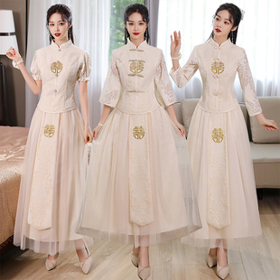 中式伴娘服2024旗袍中国风，结婚姐妹团伴娘裙显瘦高级秀禾礼服