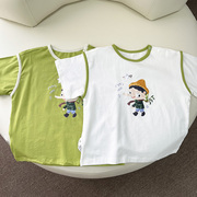婴儿短袖T恤夏季1一3岁2婴幼儿拼色袖子纯棉小童上衣男女宝宝体桖
