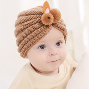 婴儿帽子秋冬男女宝宝护卤门帽，可爱小兔印度帽保暖针织冬季毛线帽