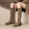 tatalory女鞋2023年皮带扣，秋冬西部牛仔骑士，靴绒面欧美长靴