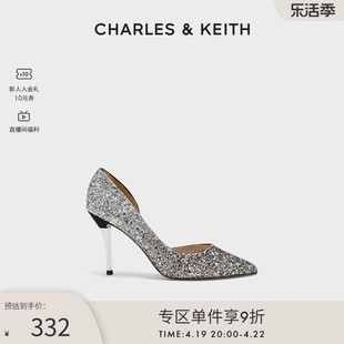 charles&keith女鞋ck1-60580071女士宴会闪耀尖头，水晶高跟鞋婚鞋