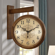 新中式实木双面客厅家用静音钟表轻奢简约胡桃木两面挂钟创意挂表