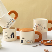 卡通猫咪可爱陶瓷杯子，带盖带勺高颜值公司年会伴手礼礼盒装