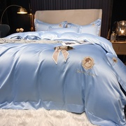 欧式冰丝床单四件套夏季网红裸睡被套三件套床笠款床上用品4