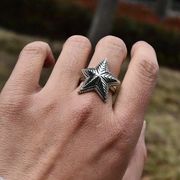 泰国进口男女欧美朋克印第安箭头花纹五角星五芒星戒925纯银指环