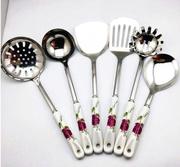紫玫瑰陶瓷柄不锈钢厨具七件套，韩国厨具套装锅铲汤勺饭勺厨房用品