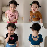 韩版女童露肚脐短袖t恤夏季可爱打底衫，纯棉宝宝后背交叉短款上衣
