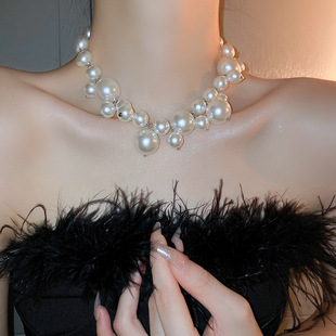 欧美夸张大珍珠项链新娘，轻奢小众气质2024锁骨链女颈链