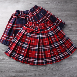 女童裙子格子裙儿童半身裙，小学生短裙红色格子裙子，学院校服女孩子