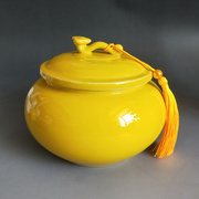大陶瓷罐红黄色储物茶叶罐陶瓷，密封罐特大号带盖家用包装瓷器罐子