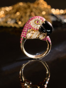 太府t&f珠宝18k金红宝石，鹦鹉戒指彩钻，镶时尚精致轻奢高级珠宝定制