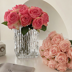 仿真花荔枝玫瑰花束，高假花绢花客厅，落地家居装饰欧式室内花艺摆件