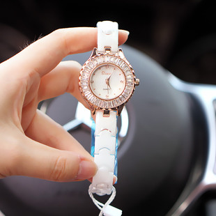 时装表时尚女士手表气质指针式镶钻石英防水陶瓷带腕表百搭款