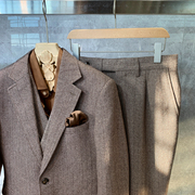 英伦风羊毛人字纹，西装外套男大码韩版潮流正装商务时尚西服两件套