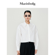无压力系列玛丝菲尔时尚气质，简约短款抽绳束腰设计白色衬衫女