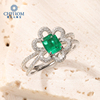 奢华群镶祖母绿18k白金，花型设计钻石戒指彩色宝石，手饰女珠宝定制