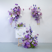 婚礼装饰紫色壁挂花艺kt板墙面，摄影背景布置仿真绢花挂花地排花