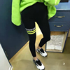 韩国东大门2020春秋百搭显瘦黑色，荧光绿条纹弹力，修身打底裤女