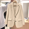 2022春季米白色西装外套女韩版纯色宽松时尚气质小西服上衣潮