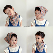 韩国宝宝三角巾洋气格纹夏季薄款围脖盖头男童女童头巾儿童围巾潮