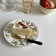 露阿阿复古法式vintage金边野(金边野)草莓餐盘，陶瓷意面蛋糕沙拉盘