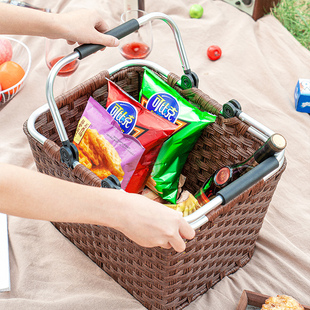 收纳筐塑编厨房果蔬置物架家用零食玩具整理储物框户外野餐篮手提