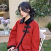 唐装女中国风外套汉服冬新中式复古盘扣改良旗袍上衣红色呢子大衣