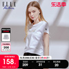 elleactive夏季短袖t恤女宽松纯棉，休闲白色修身体恤印花上衣