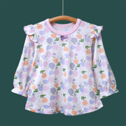 女童小飞袖t恤3-7岁穿长袖衫纯棉薄花边，蝴蝶结罩衣夏季防晒衫a类