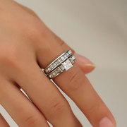 欧美亚马逊情侣两件套大锆石戒指 铜镶钻新娘婚礼戒子