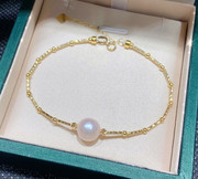 akoya日本海水珍珠，手链18k金8-8.5mm正圆，强光珍珠品质非常好