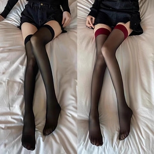长筒黑丝袜女性感款白色，过膝高筒大腿，黑色半截纯欲蕾丝网袜子夏季