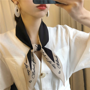 chic韩国菱形小丝巾欧美气质字母黑色发带职业装饰尖角小领巾头巾