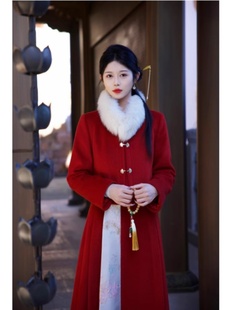 小红娘新中式羽绒套装，女2023年秋冬毛呢上衣，配马面裙两件套