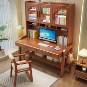高档实木书桌书架书柜组合一体，现代简约台式电脑桌，家用卧室儿童学