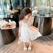 女童白色雪纺连衣裙夏季韩版公主裙女宝宝，时髦吊带裙x儿童洋派裙