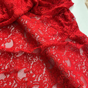 重磅大红色蕾丝面料股线镂空大花刺绣花边连衣裙新娘旗袍礼服布料