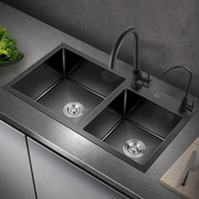 黑色纳米洗菜盆双槽304不锈钢手工水槽厨房，台上盆洗碗槽家用水斗