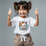 儿童短袖T恤卡通小兔子图案男童夏装纯棉半袖女童宝宝白色上衣潮T